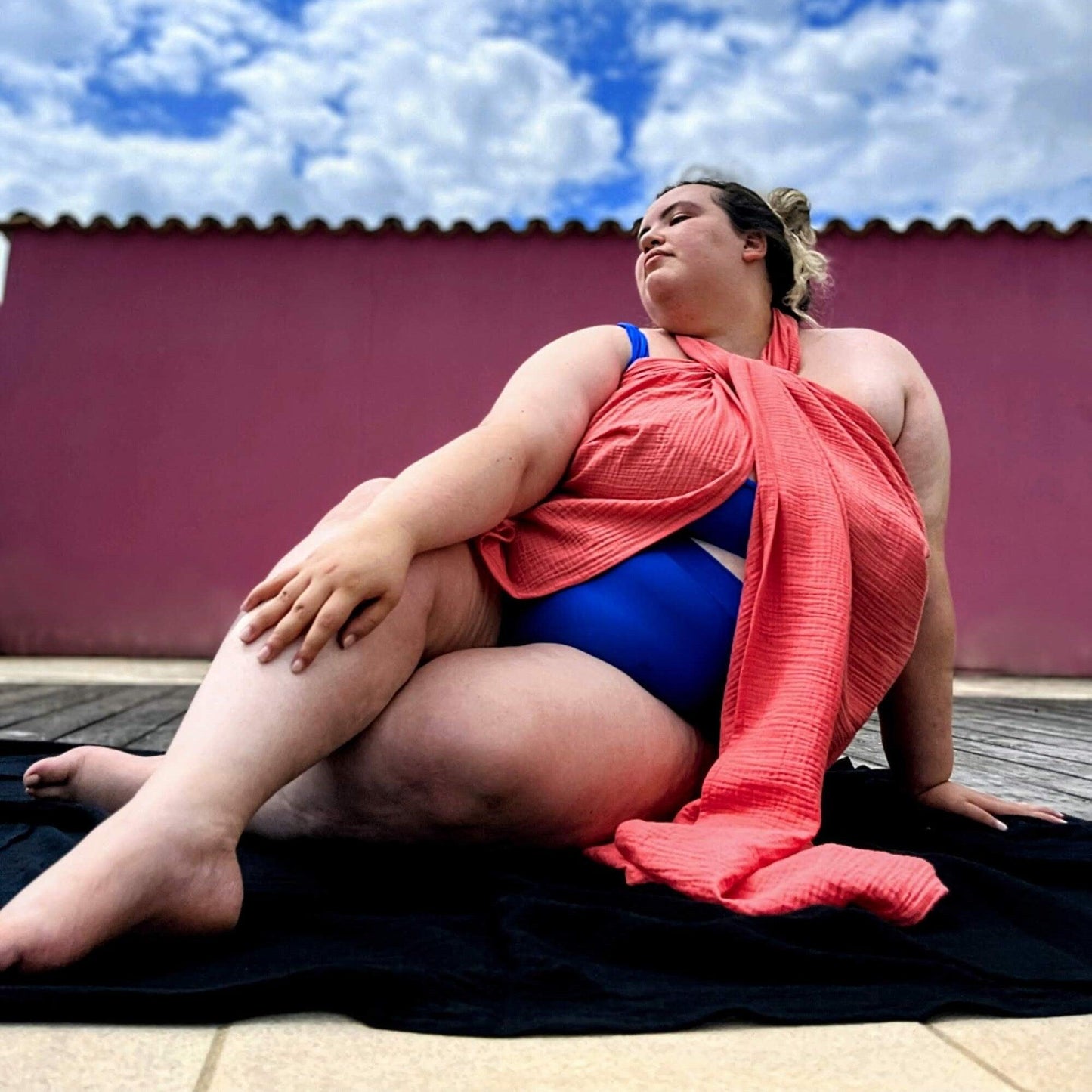 Le paréo grandes tailles Big Fab Fashion en corail